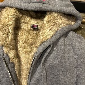 Aritzia TNA Sweater Hoodie Faux Fur Zip xxs Grey
